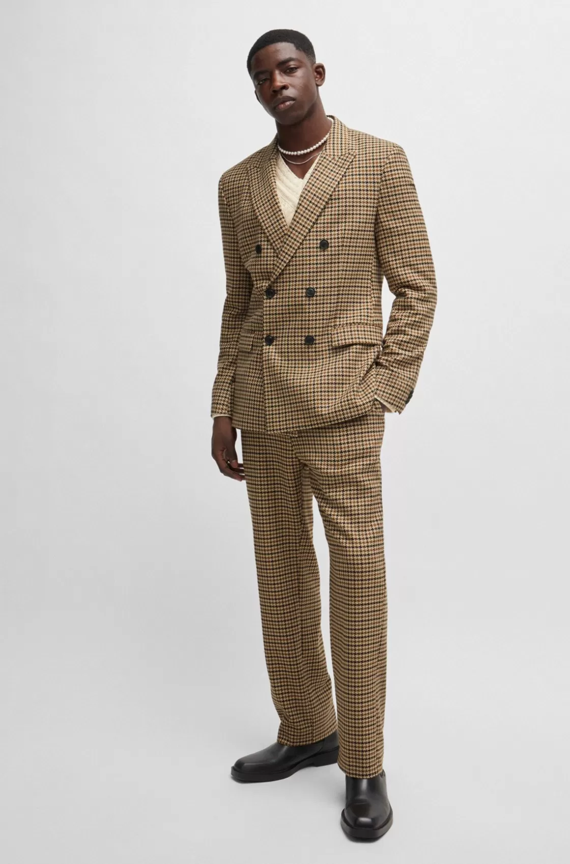 HUGO BOSS Extra-slim-fit Jacket In Houndstooth Stretch Material Dark Brown Cheap