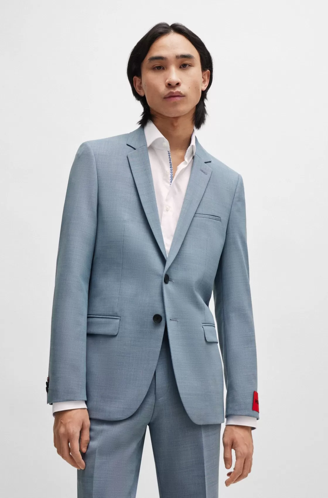 HUGO BOSS Extra-slim-fit Jacket In Performance-stretch Patterned Cloth Blue Online