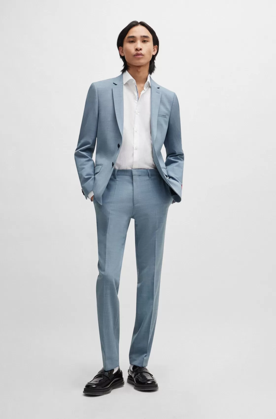HUGO BOSS Extra-slim-fit Jacket In Performance-stretch Patterned Cloth Blue Online