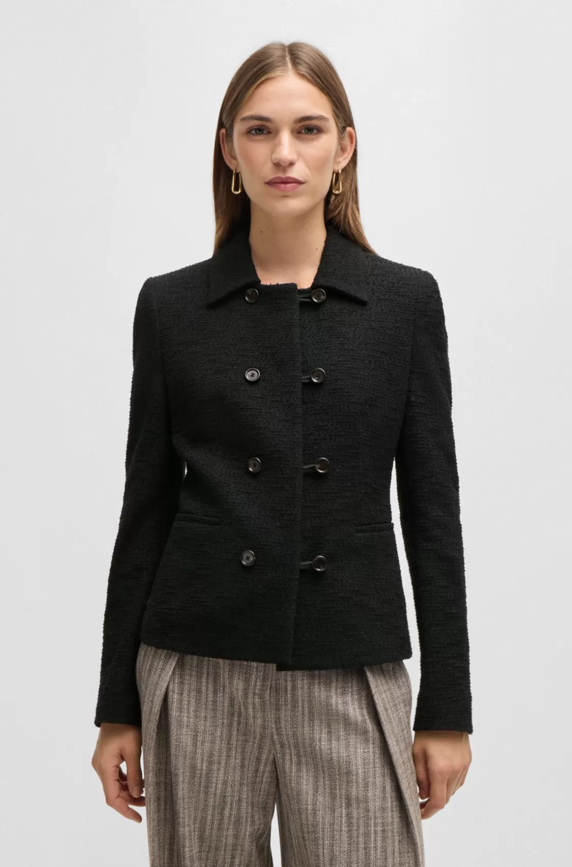 HUGO BOSS Extra-slim-fit Jacket In Tweed Black Clearance