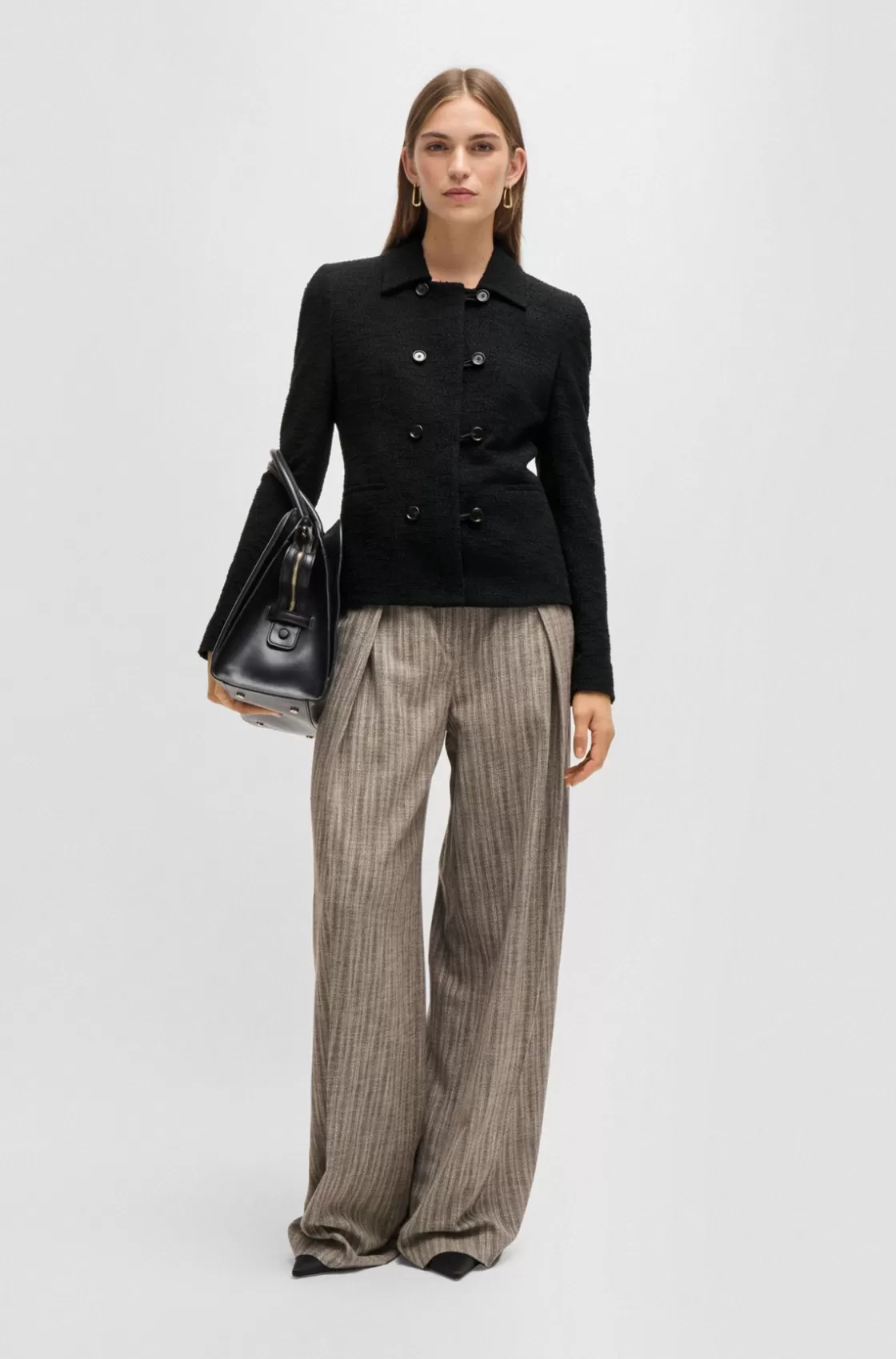 HUGO BOSS Extra-slim-fit Jacket In Tweed Black Clearance