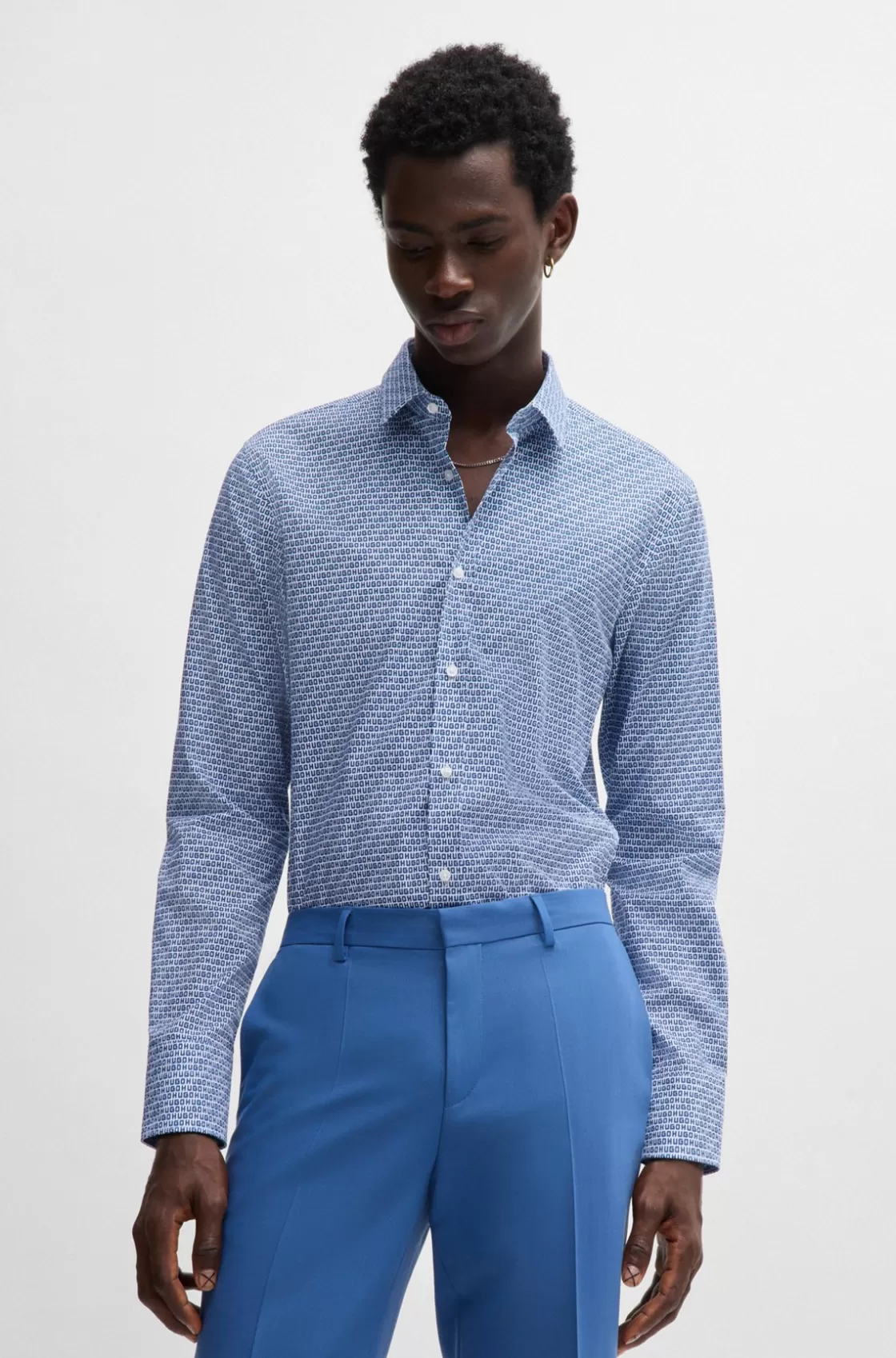 HUGO BOSS Extra-slim-fit Shirt In Printed Cotton Poplin Light Blue Cheap