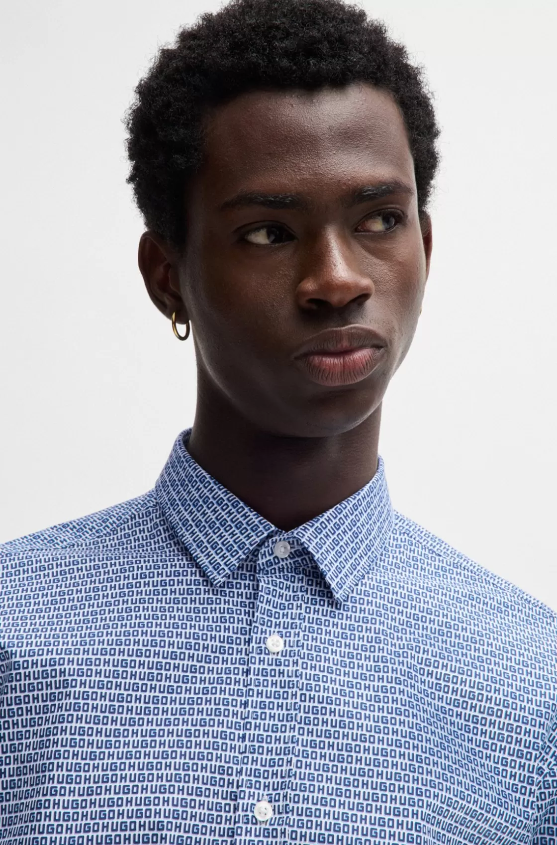HUGO BOSS Extra-slim-fit Shirt In Printed Cotton Poplin Light Blue Cheap