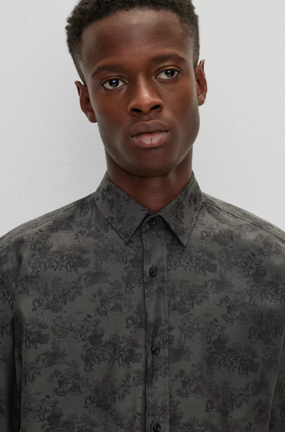 HUGO BOSS Extra-slim-fit Shirt In Toile De Jouy Jacquard Black Outlet