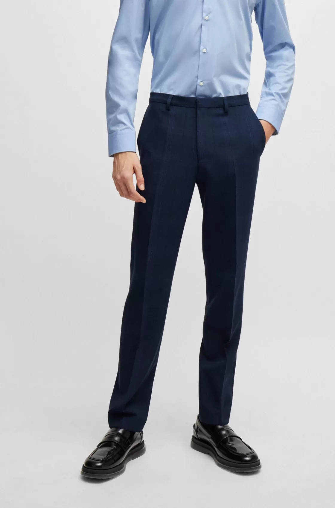HUGO BOSS Extra-slim-fit Trousers In Checked Performance-stretch Twill Blue Online