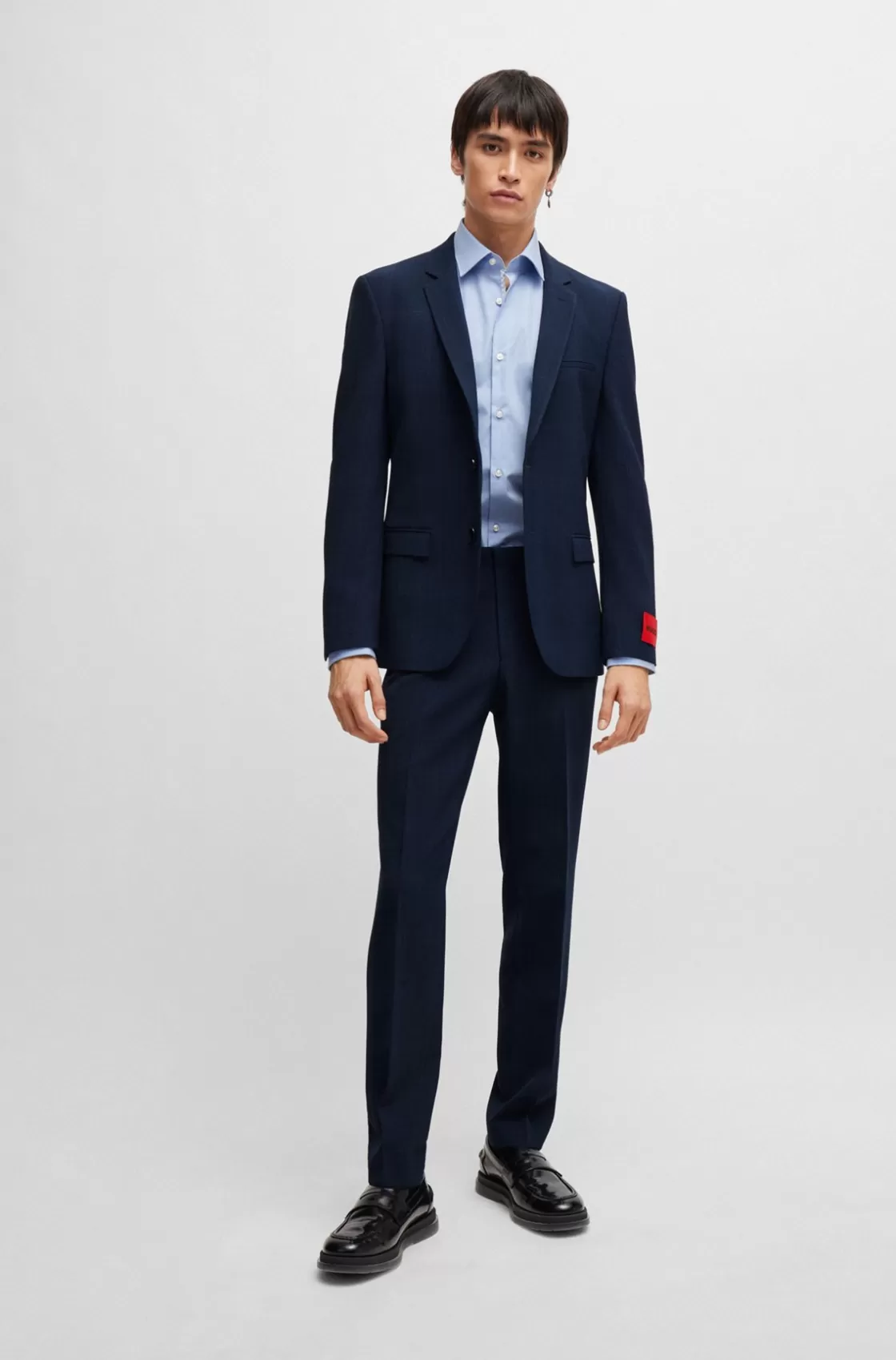 HUGO BOSS Extra-slim-fit Trousers In Checked Performance-stretch Twill Blue Online