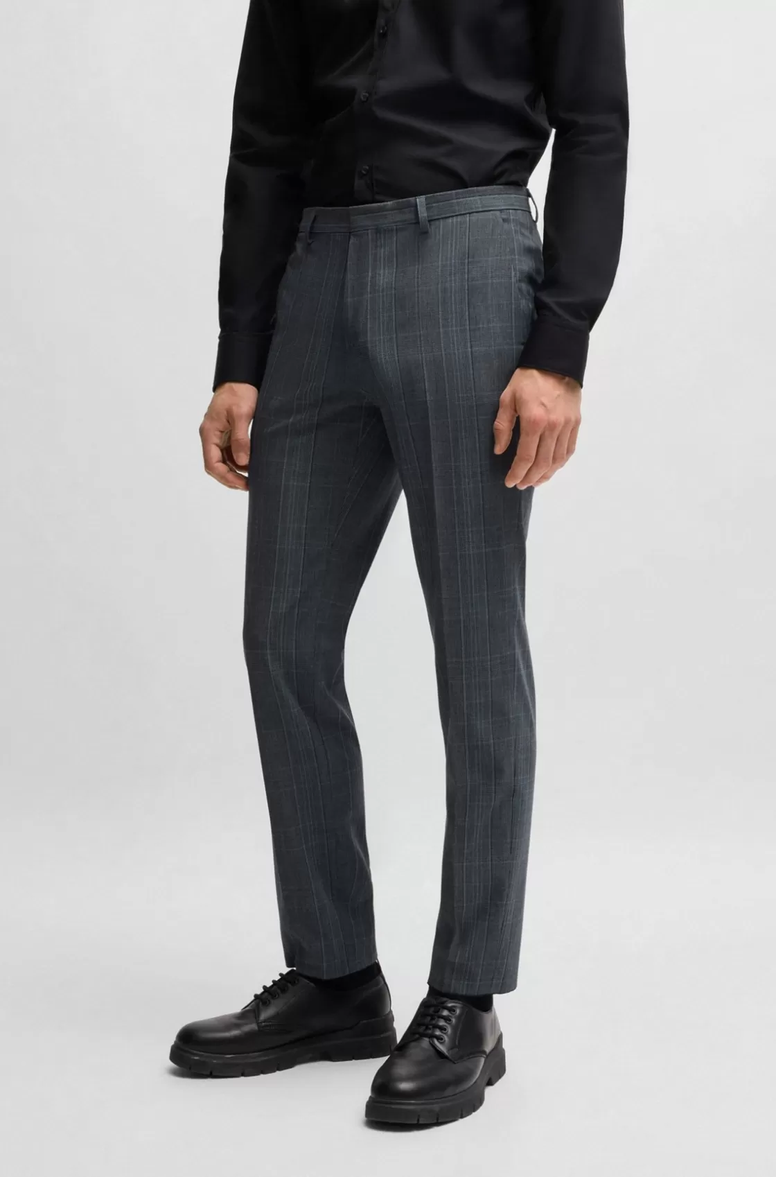 HUGO BOSS Extra-slim-fit Trousers In Checked Stretch Fabric Dark Blue Cheap