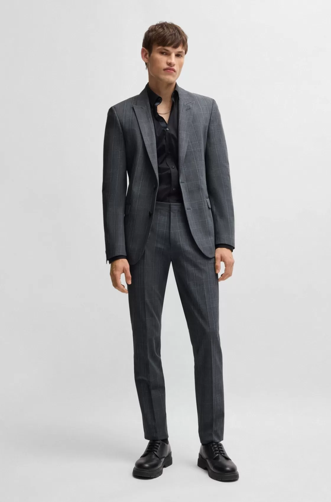 HUGO BOSS Extra-slim-fit Trousers In Checked Stretch Fabric Dark Blue Cheap