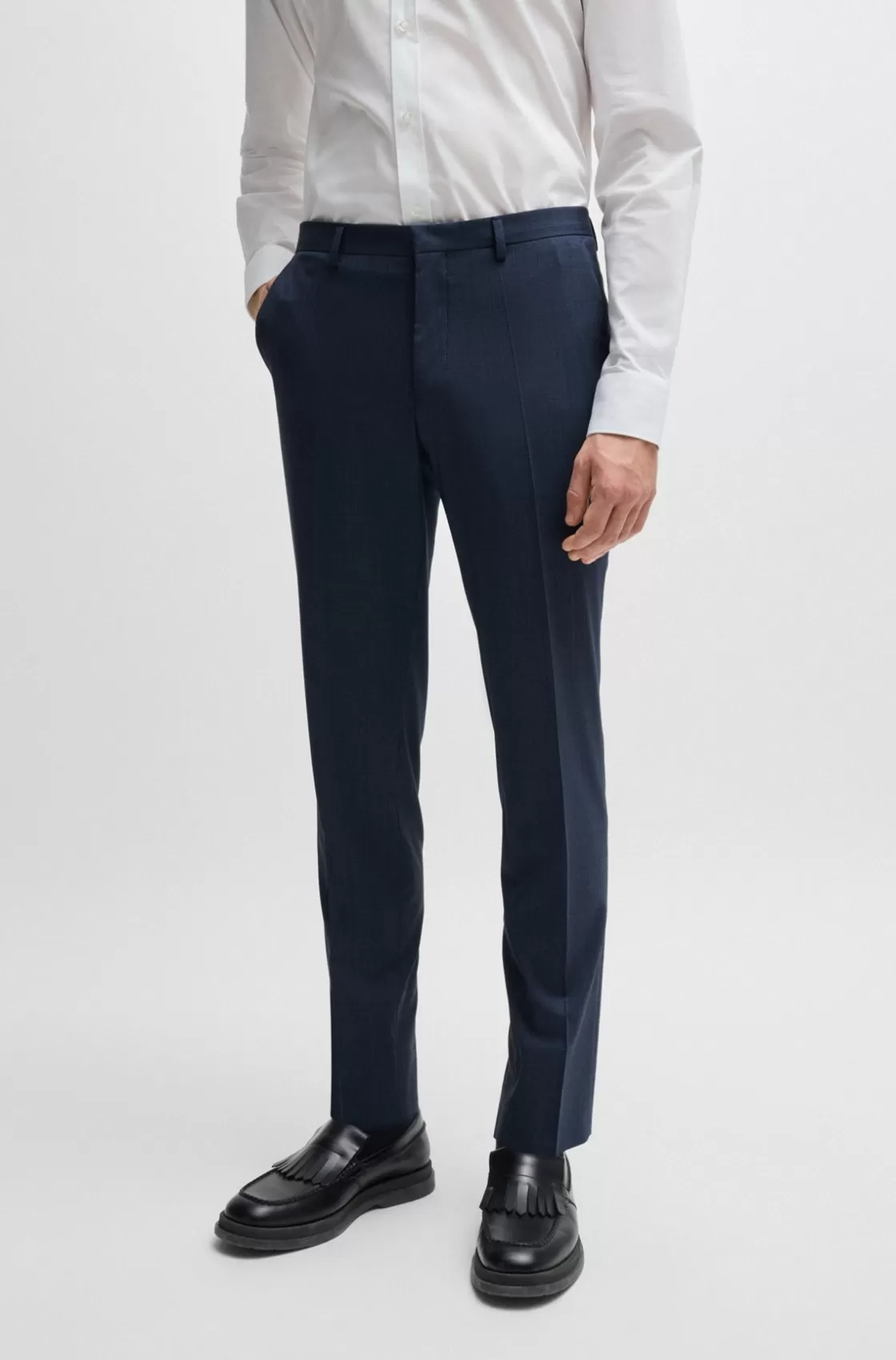 HUGO BOSS Extra-slim-fit Trousers In Houndstooth Stretch Cloth Dark Blue Cheap