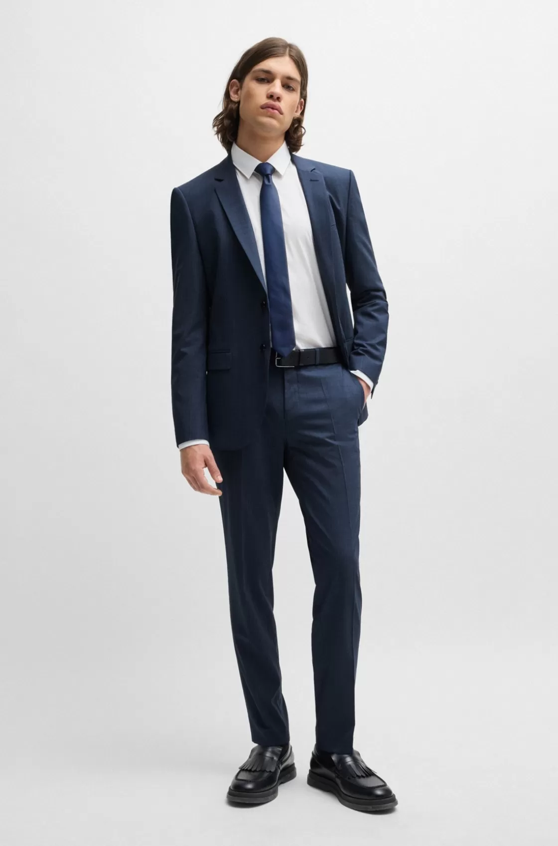 HUGO BOSS Extra-slim-fit Trousers In Houndstooth Stretch Cloth Dark Blue Cheap