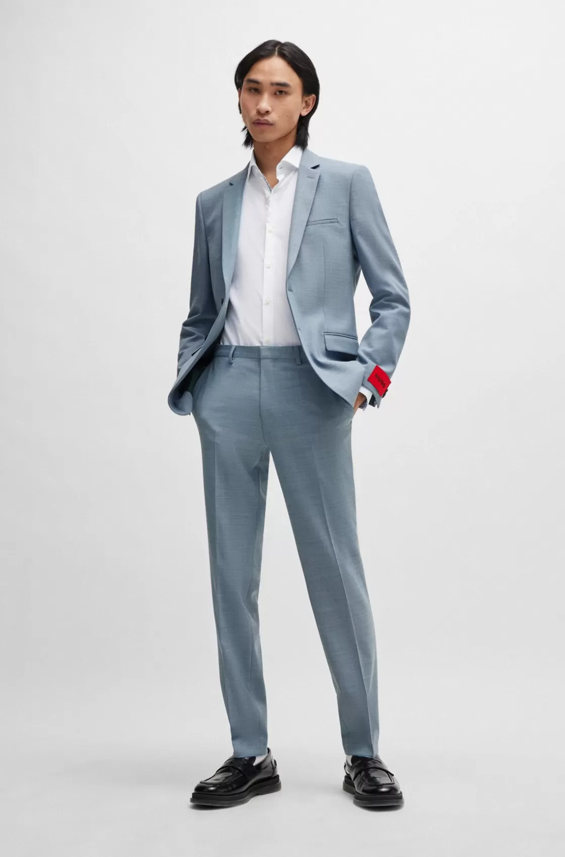 HUGO BOSS Extra-slim-fit Trousers In Patterned Performance-stretch Cloth Blue Cheap