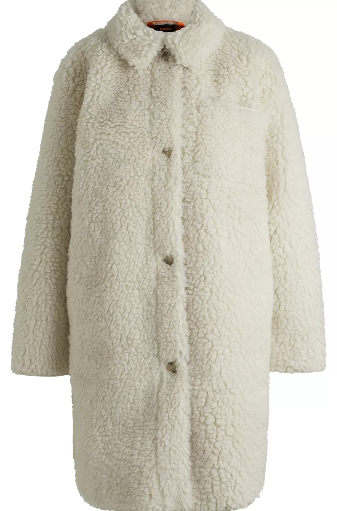 HUGO BOSS Faux-fur Coat With Chest Pocket White Cheap