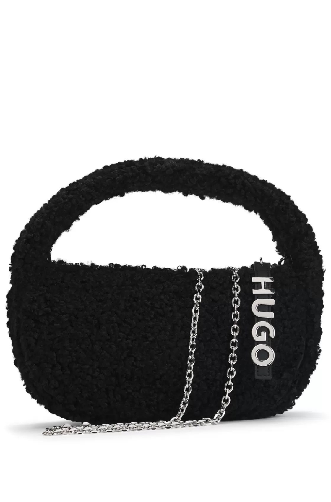 HUGO BOSS Faux-fur Shoulder Bag With Logo Lettering Black Cheap