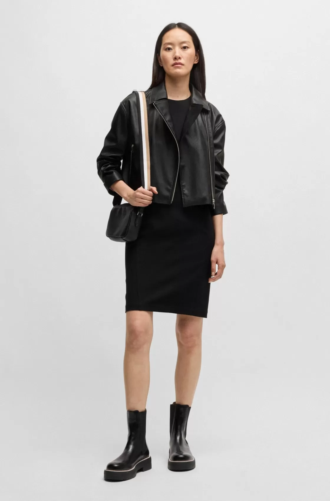 HUGO BOSS Faux-leather Biker-style Jacket With Signature Trims Black Cheap