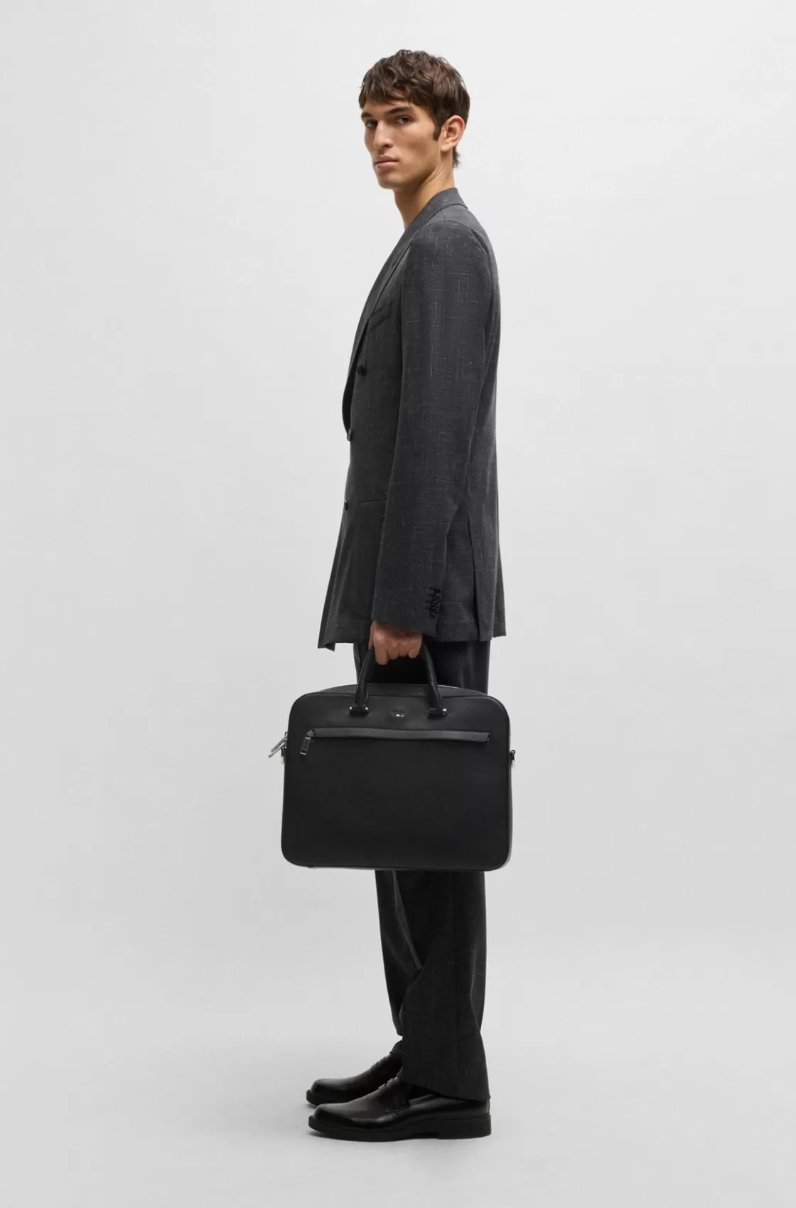 HUGO BOSS Faux-leather Document Case With Logo And Signature Stripe Black Store