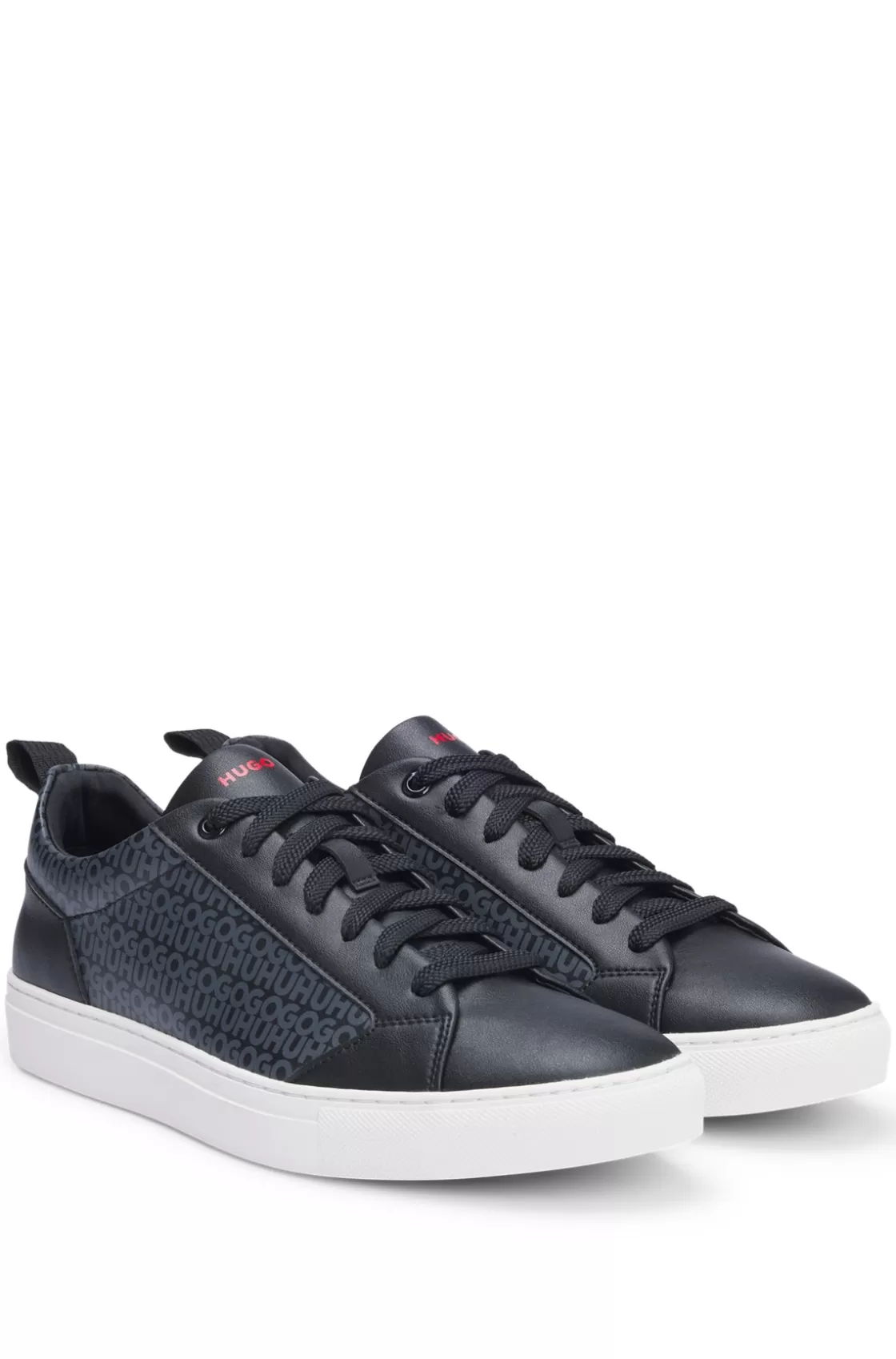 HUGO BOSS Faux-leather Lace-up Trainers With Monogram Print Black Online