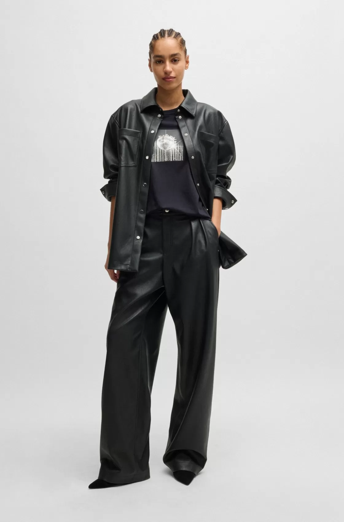 HUGO BOSS Faux-leather Overshirt With Patch Pockets Black Hot