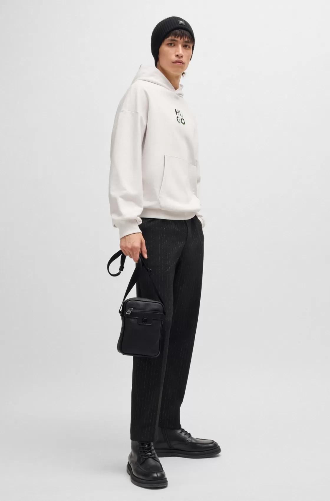 HUGO BOSS Faux-leather Reporter Bag With Stacked Logo Black Outlet