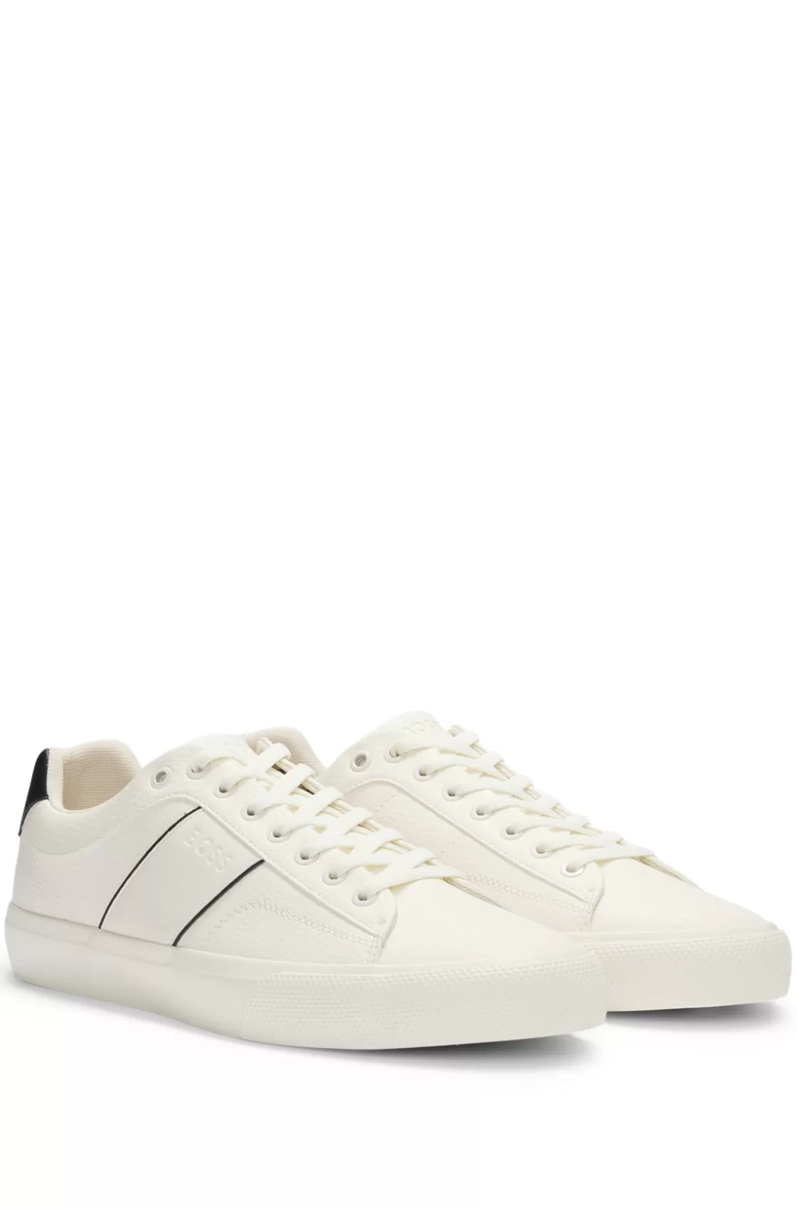 HUGO BOSS Faux-leather Trainers With Plain And Grained Textures White Hot