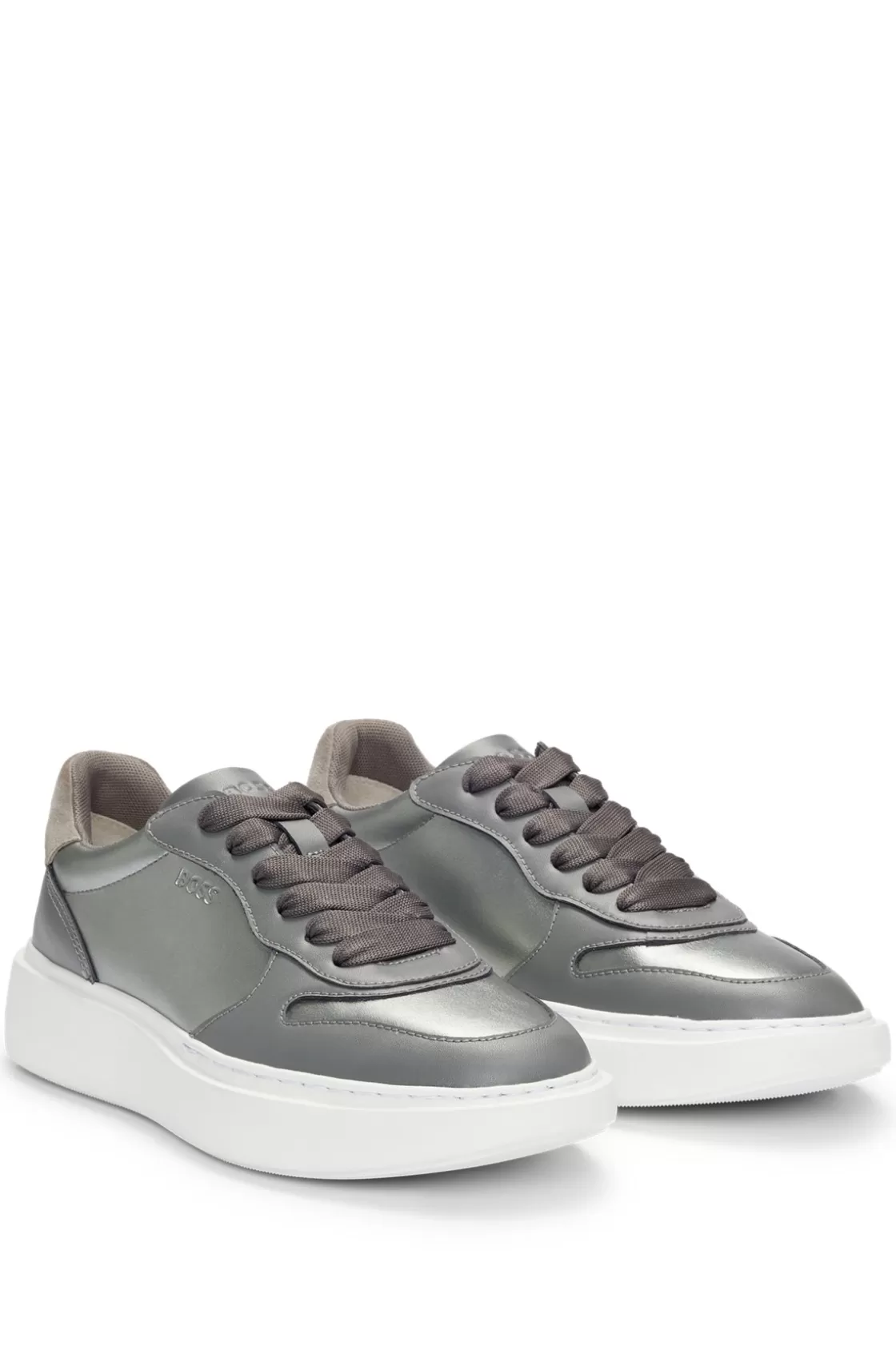 HUGO BOSS Faux-leather Trainers With -tone Details Silver Cheap