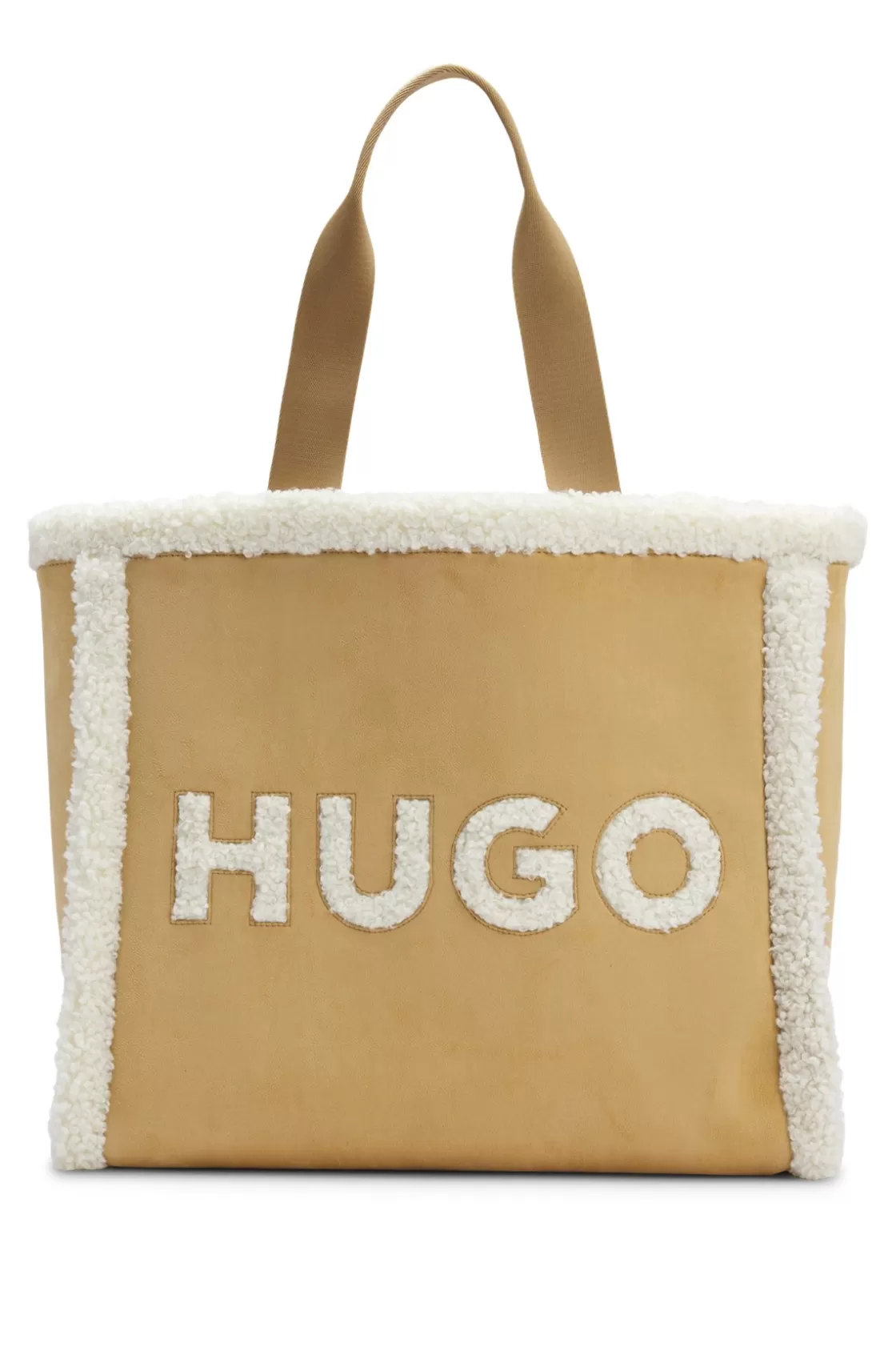 HUGO BOSS Faux-suede Tote Bag With Faux-fur Trims Light Beige Clearance