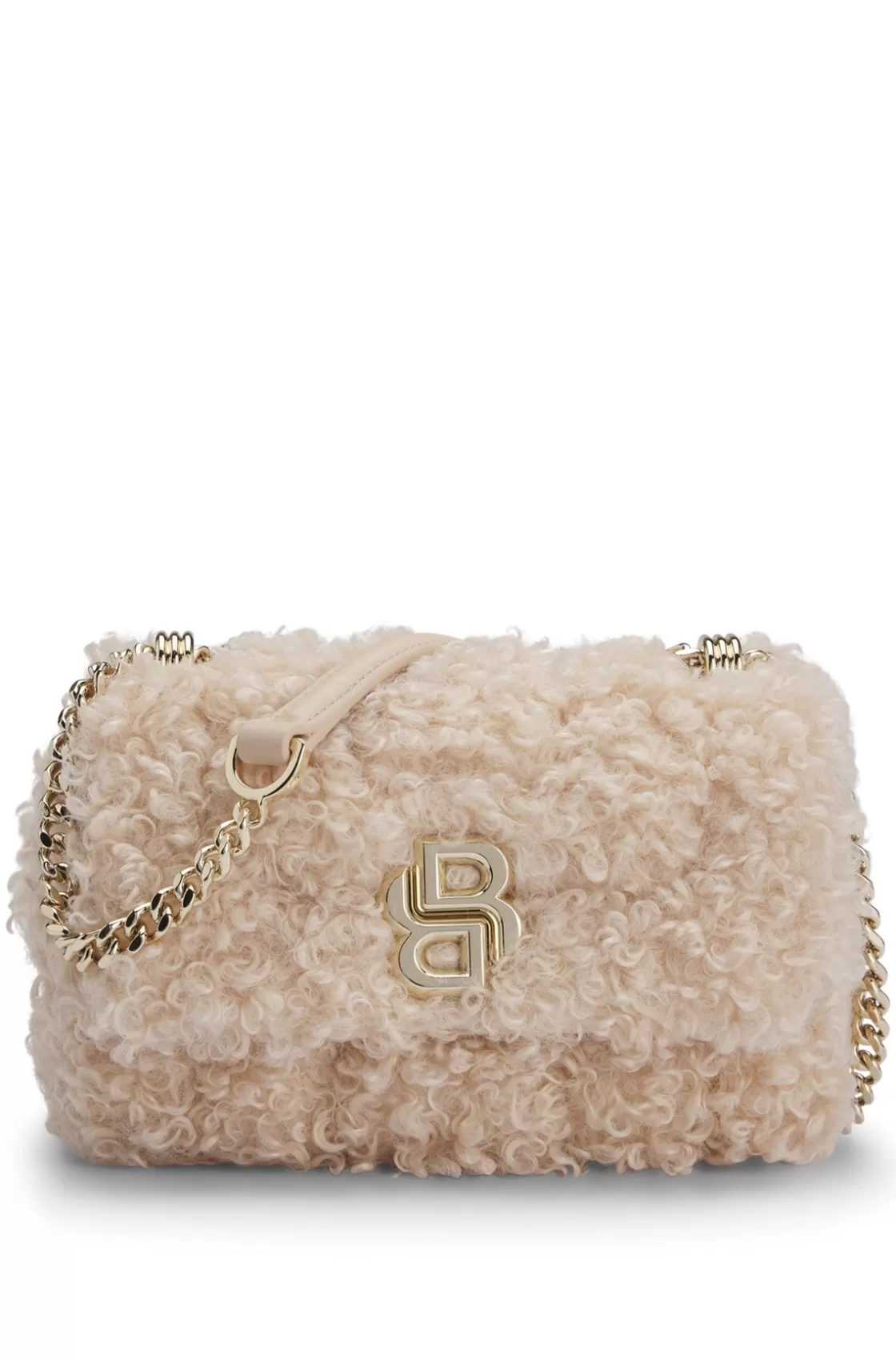 HUGO BOSS Faux-teddy Shoulder Bag With Double B Monogram Light Beige Online