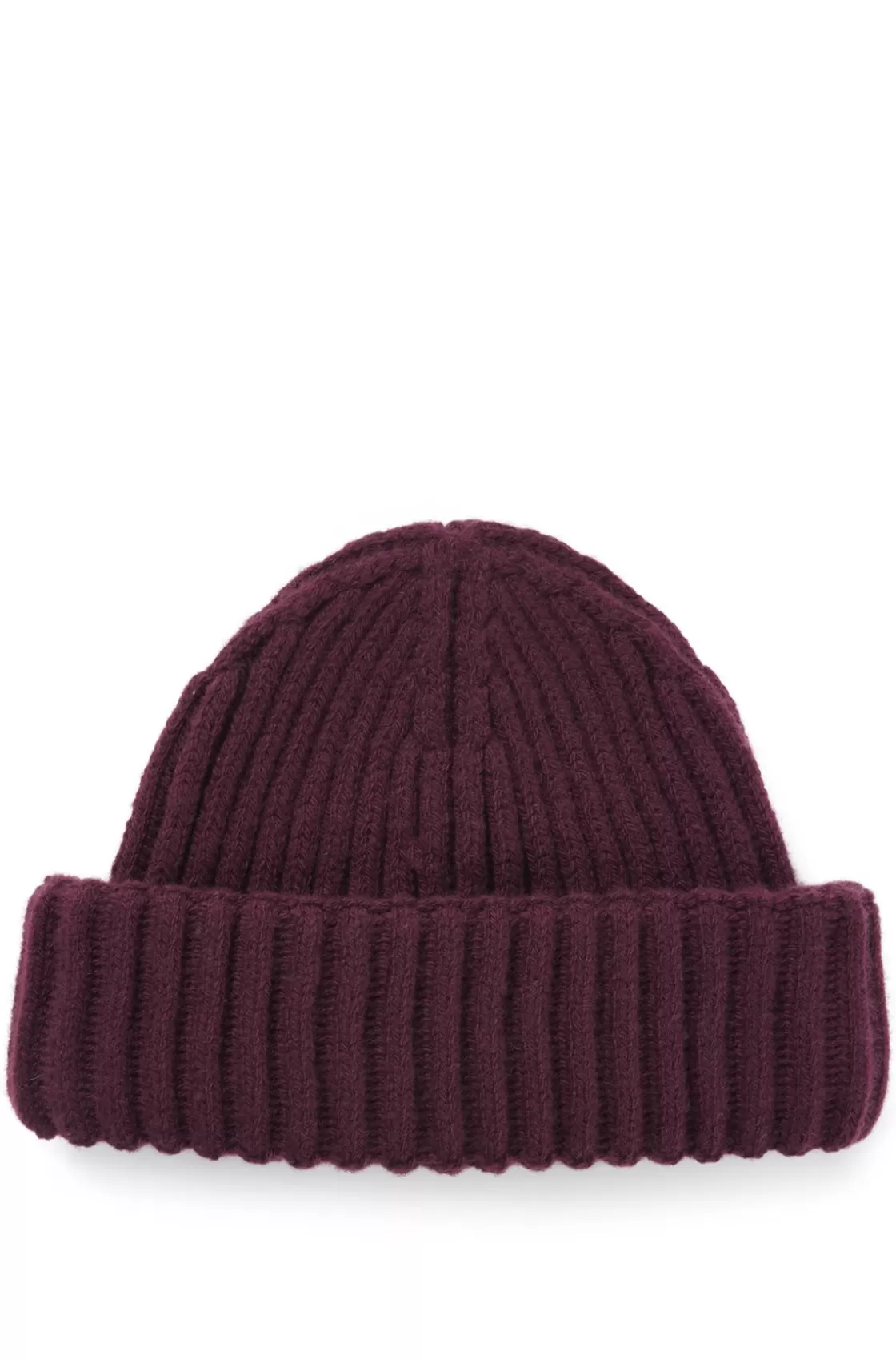 HUGO BOSS Fisherman Beanie Hat In Virgin Wool And Cashmere Dark Purple Cheap