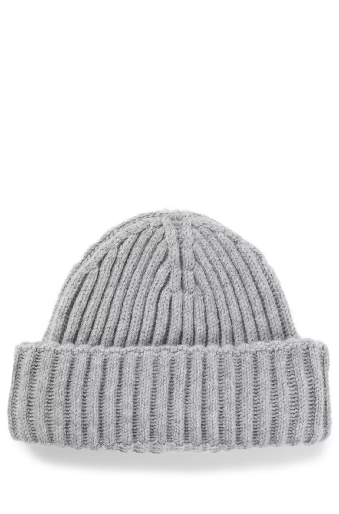 HUGO BOSS Fisherman Beanie Hat In Virgin Wool And Cashmere Light Grey Cheap