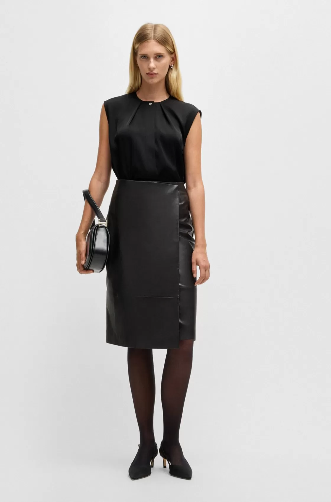HUGO BOSS Fitted Sleeveless Blouse In Stretch Silk With Concealed Placket Black Best