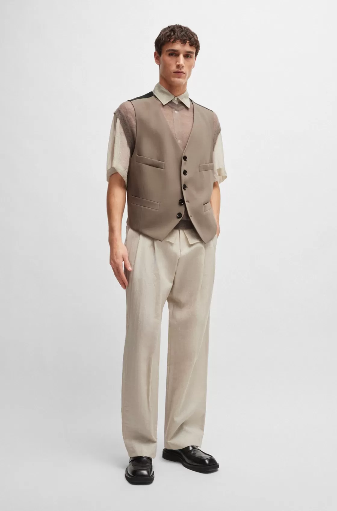 HUGO BOSS Five-button Waistcoat In Stretch Wool And Adjustable Strap Light Beige Best Sale