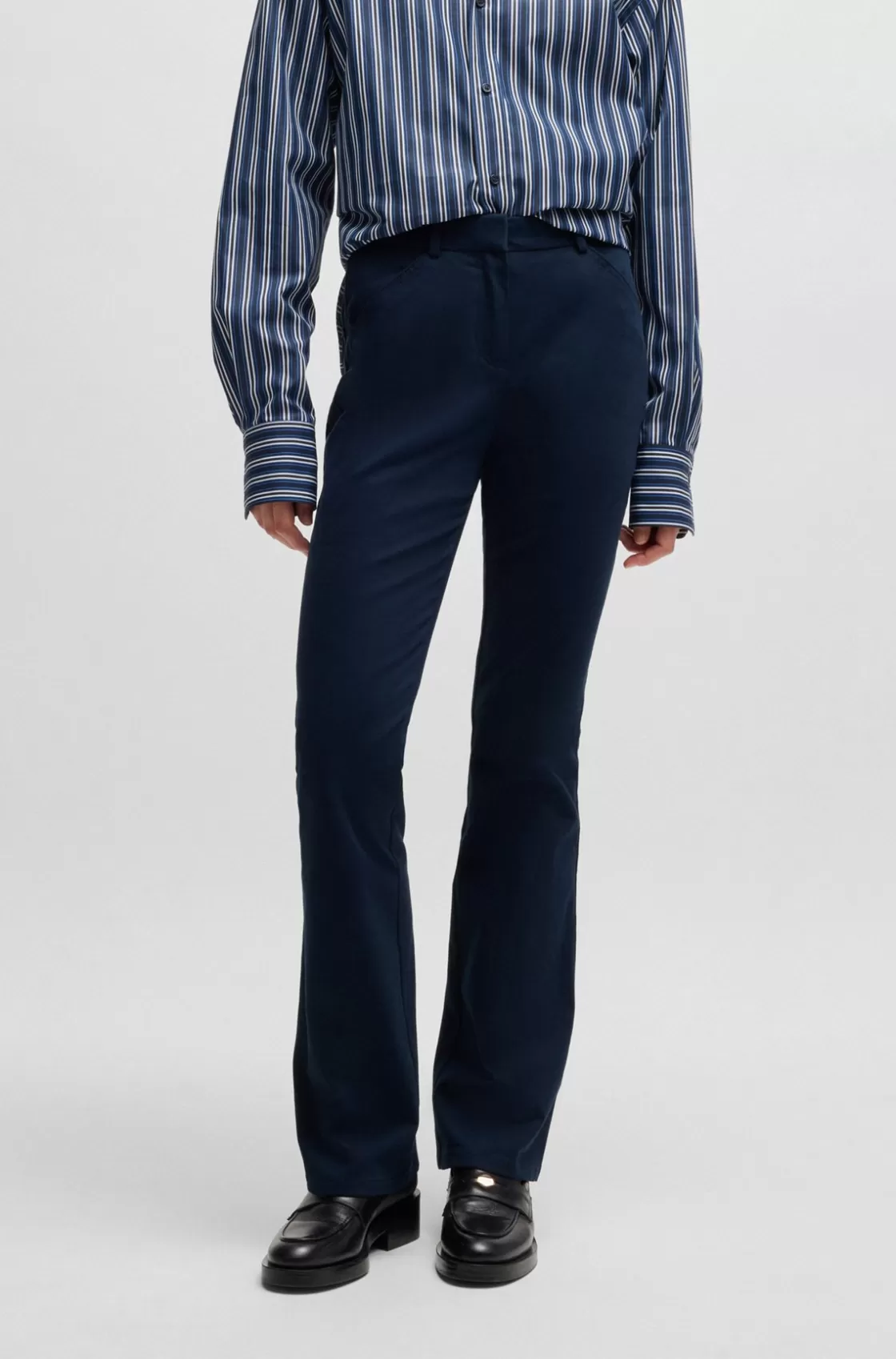HUGO BOSS Flared Trousers In Brushed Stretch Cotton Dark Blue Store