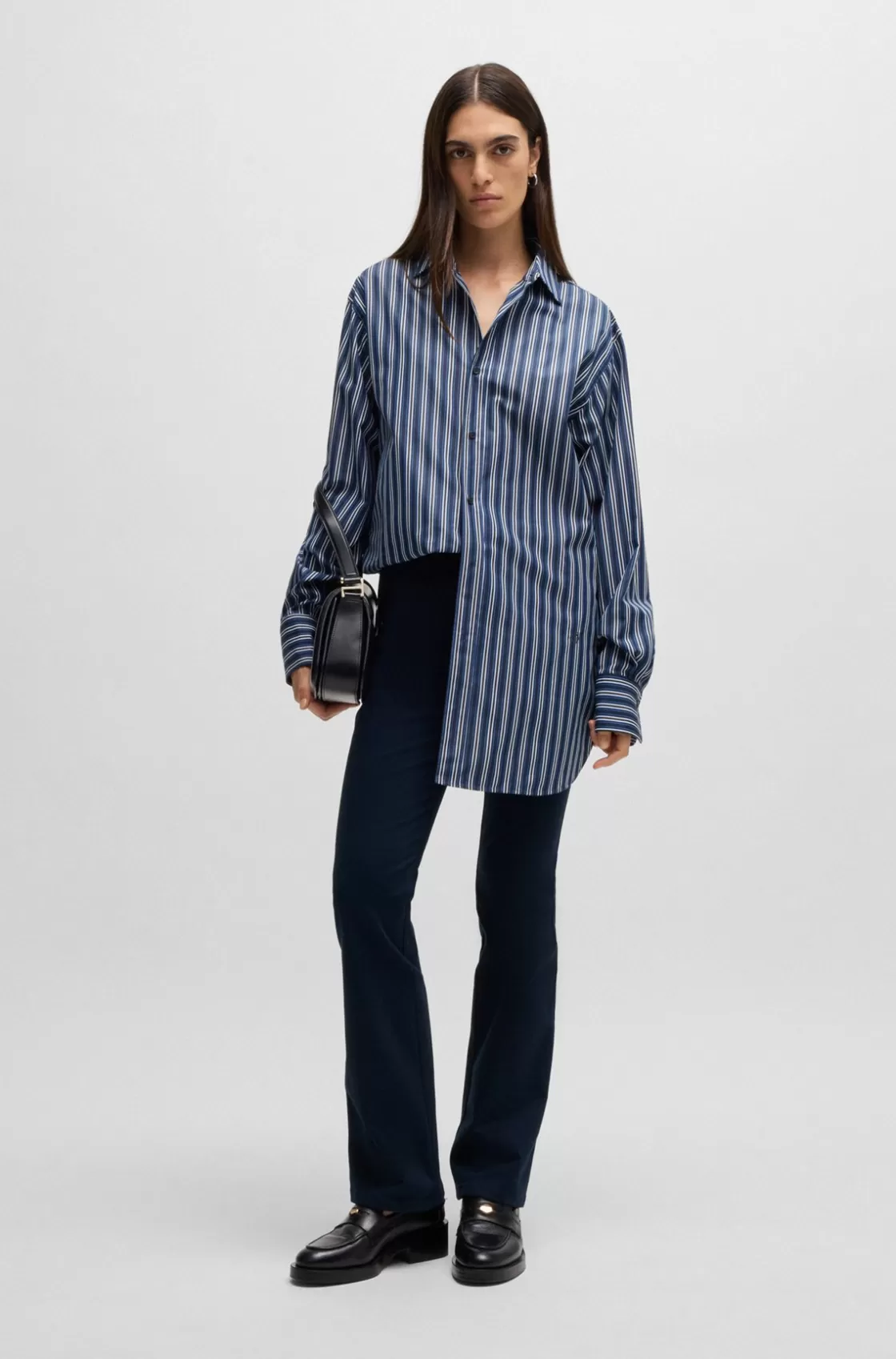 HUGO BOSS Flared Trousers In Brushed Stretch Cotton Dark Blue Store