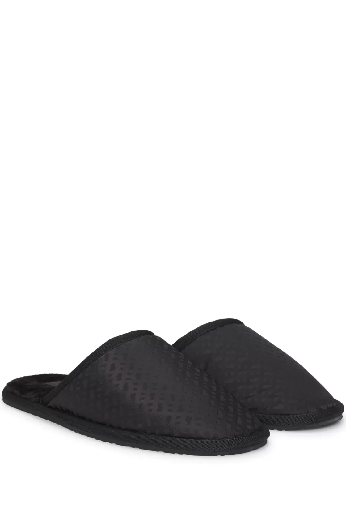 HUGO BOSS Fleece-lined Slippers With Monogrammed Uppers And Open Back Black Discount