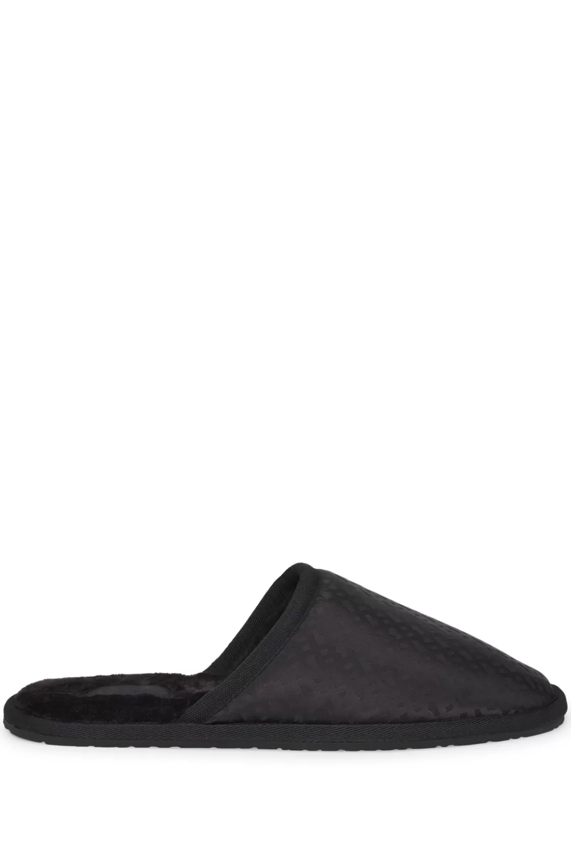 HUGO BOSS Fleece-lined Slippers With Monogrammed Uppers And Open Back Black Discount