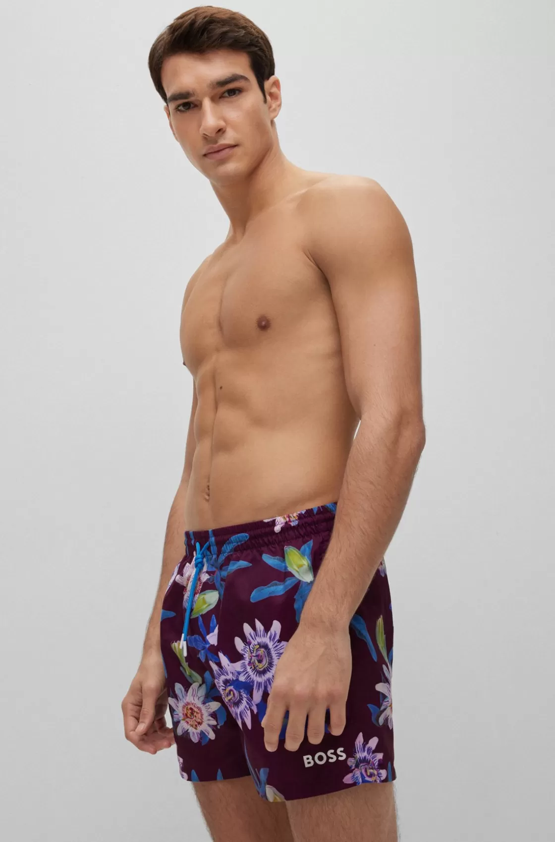 HUGO BOSS Floral-print Swim Shorts With Logo Detail Dark Purple Flash Sale