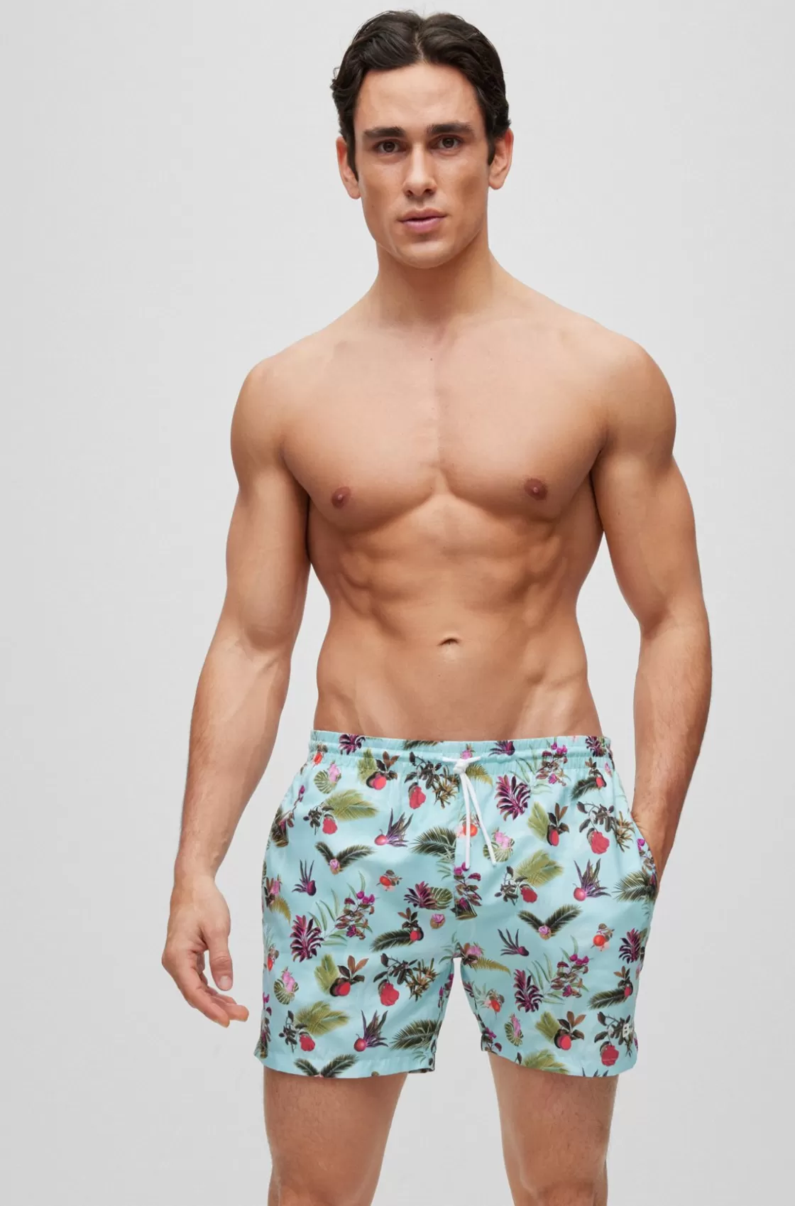 HUGO BOSS Floral-print Swim Shorts With Logo Detail Light Green Online