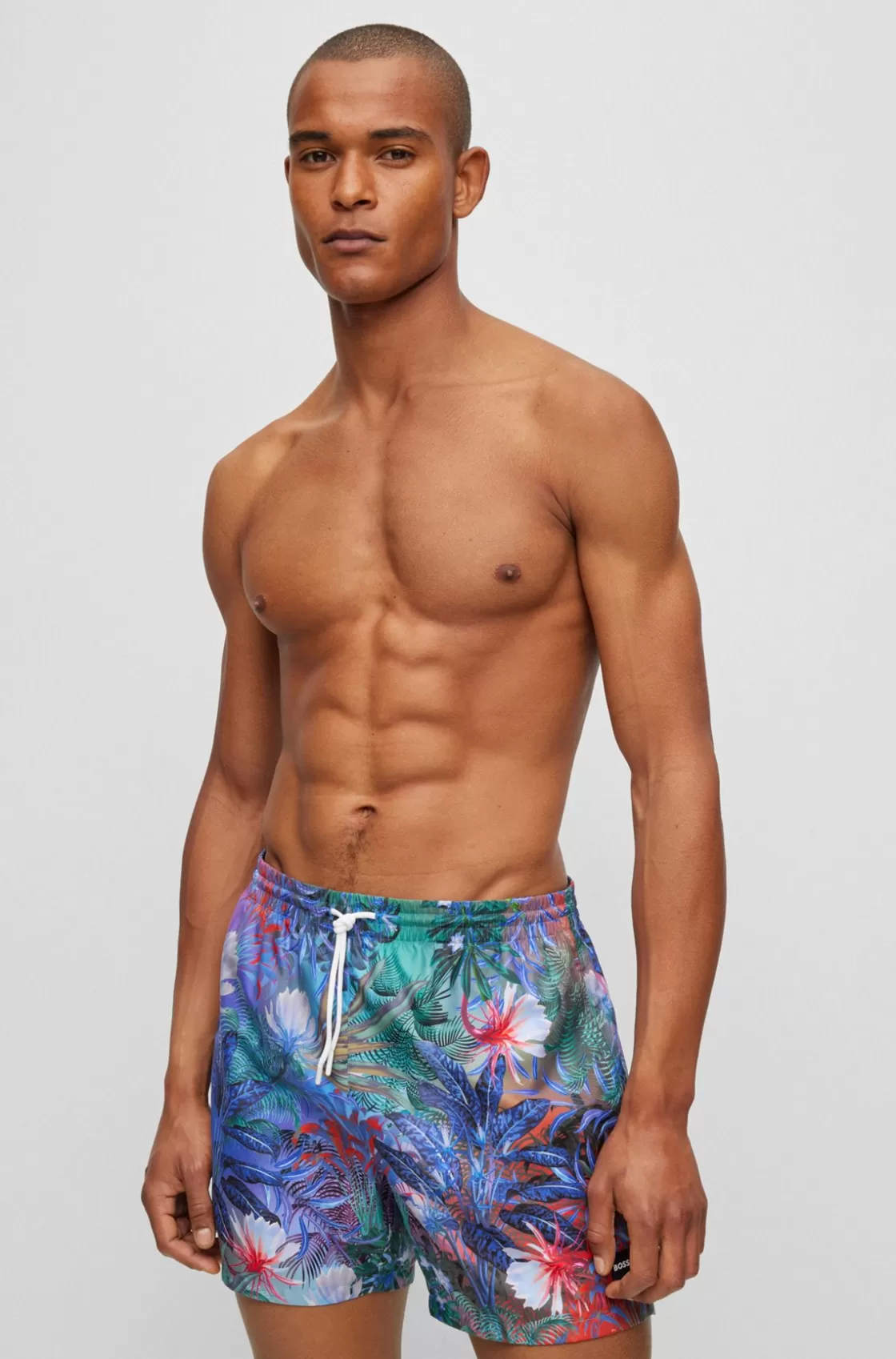 HUGO BOSS Floral-print Swim Shorts With Logo Detail Blue Online