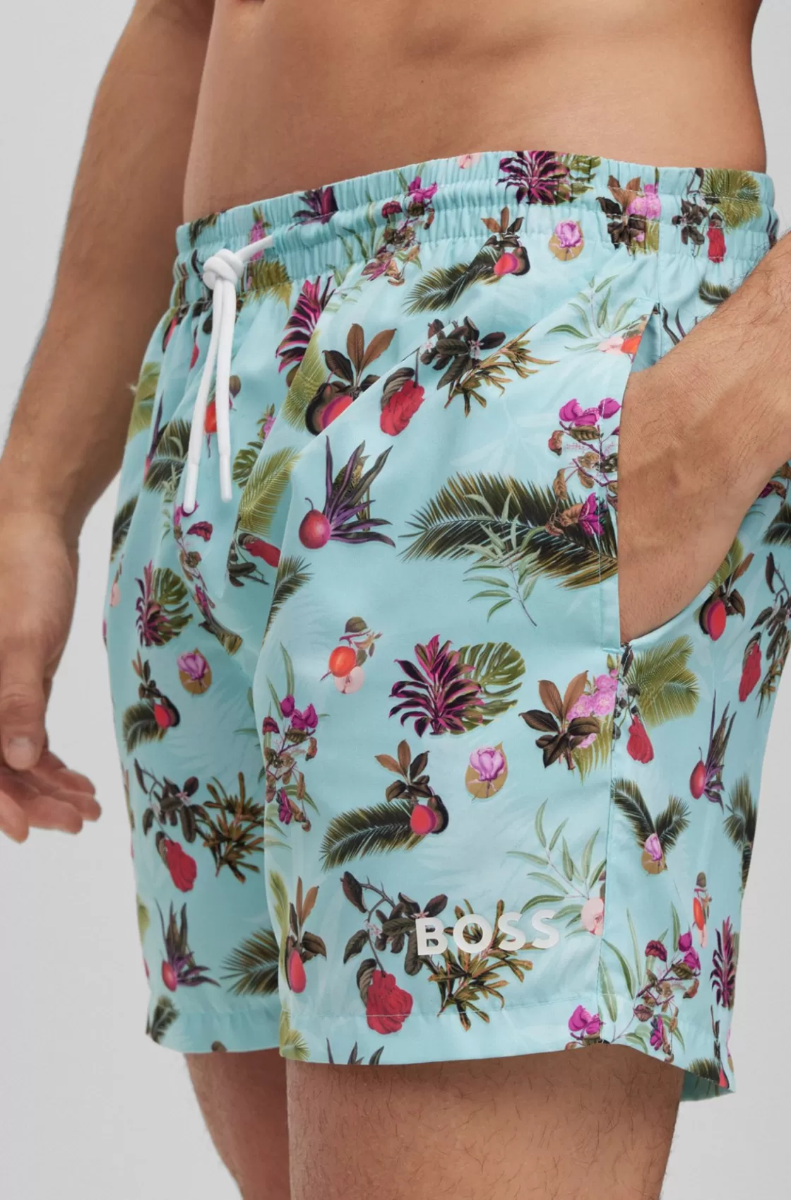 HUGO BOSS Floral-print Swim Shorts With Logo Detail Light Green Online
