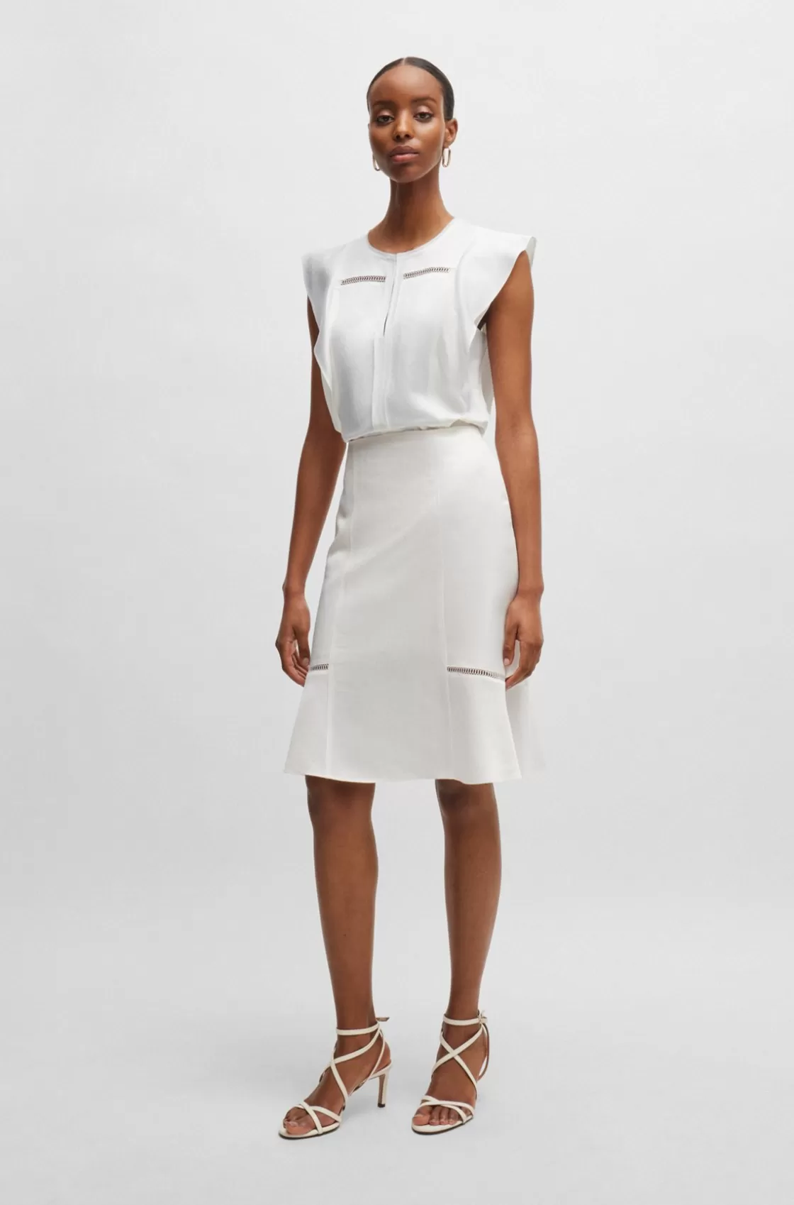HUGO BOSS Flutter-sleeve Blouse With Ladder-lace Trim White Fashion