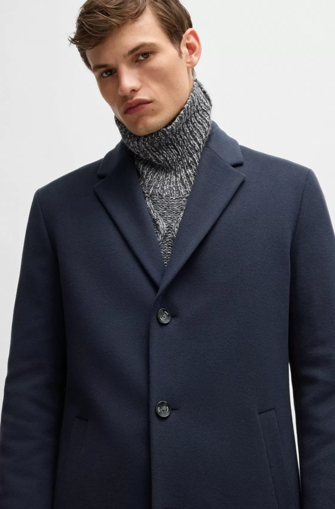 HUGO BOSS Formal Coat In Wool Dark Blue Cheap