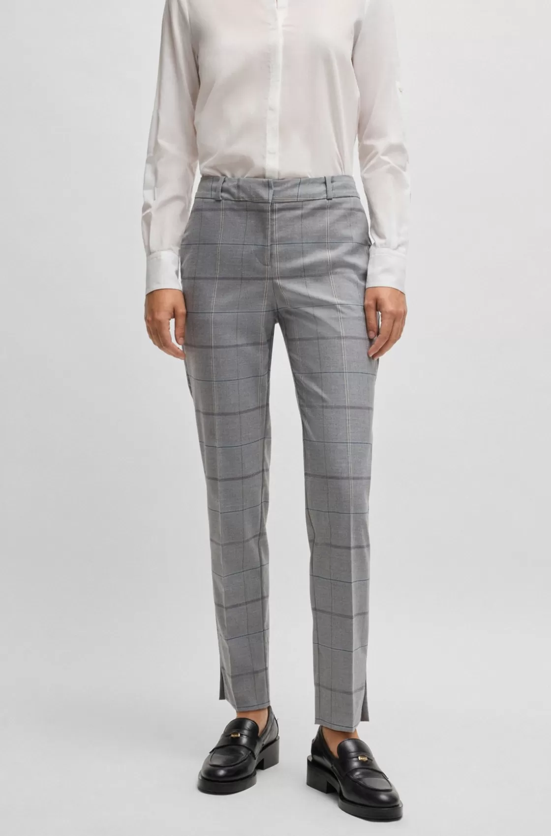 HUGO BOSS Formal Trousers In Checked Stretch Fabric Patterned Cheap