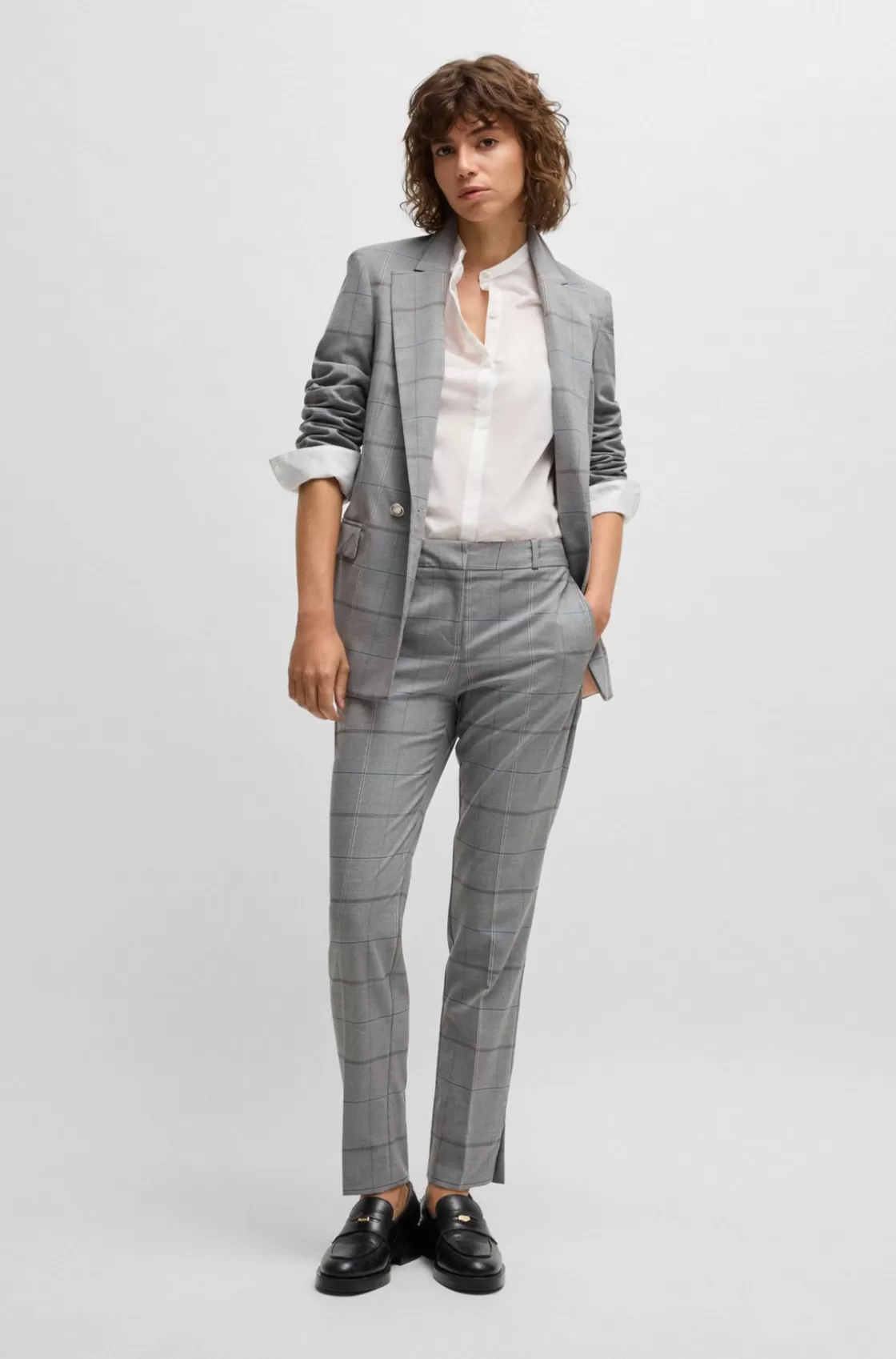 HUGO BOSS Formal Trousers In Checked Stretch Fabric Patterned Cheap