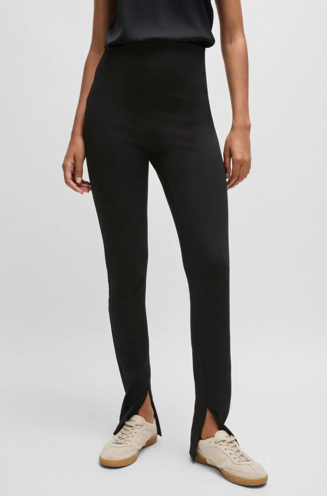 HUGO BOSS Formal Trousers In Stretch Fabric With Slit Hems Black Discount