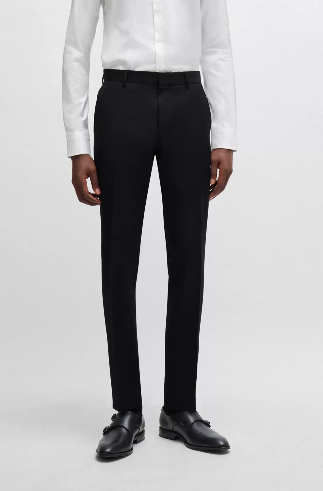HUGO BOSS Formal Trousers In Virgin-wool Serge Black Shop