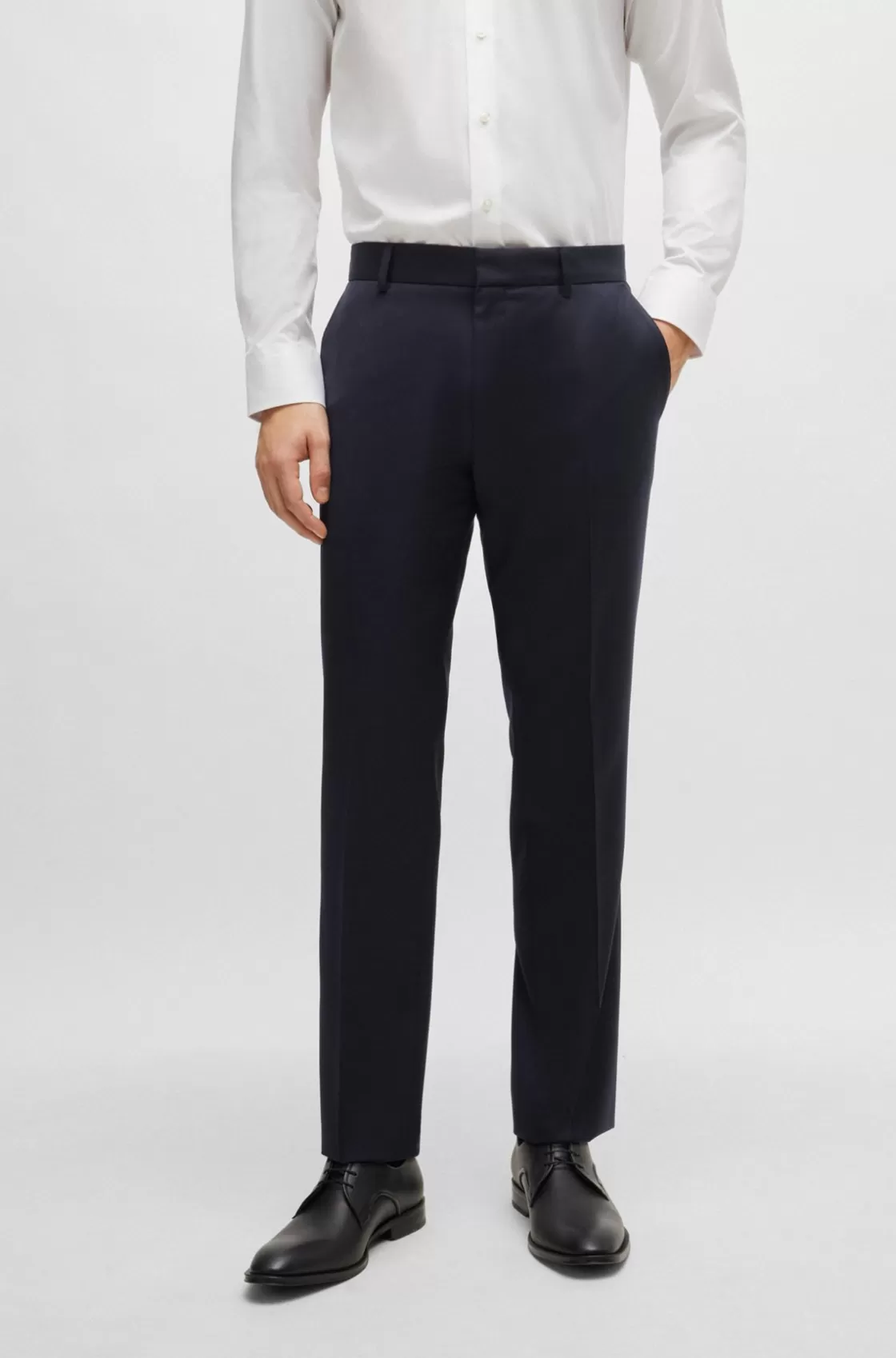 HUGO BOSS Formal Trousers In Virgin-wool Serge Dark Blue Cheap