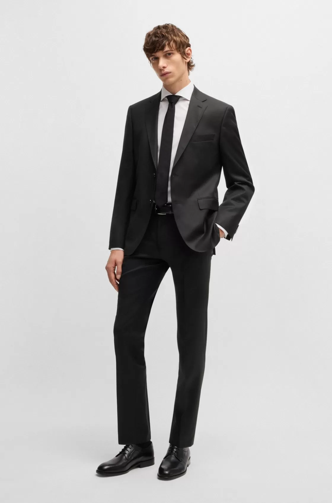 HUGO BOSS Formal Trousers In Virgin-wool Serge Black Outlet