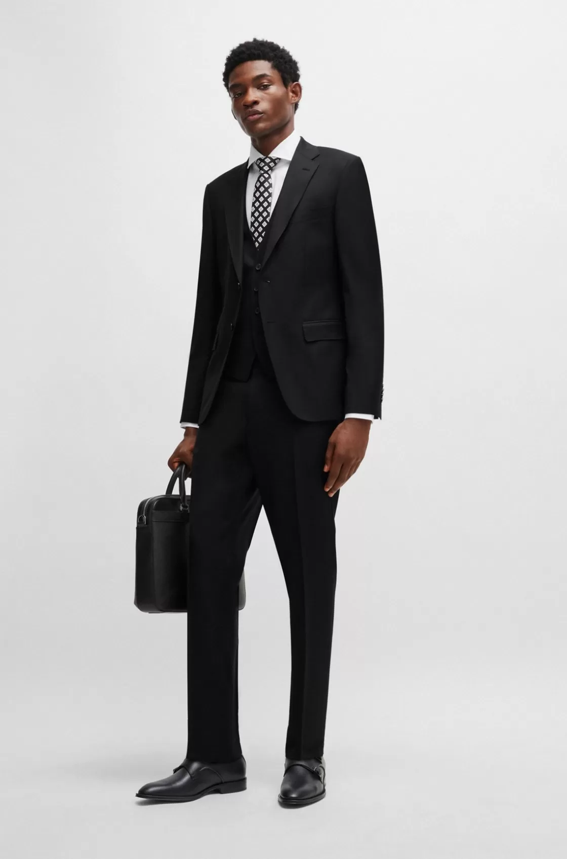 HUGO BOSS Formal Trousers In Virgin-wool Serge Black Shop