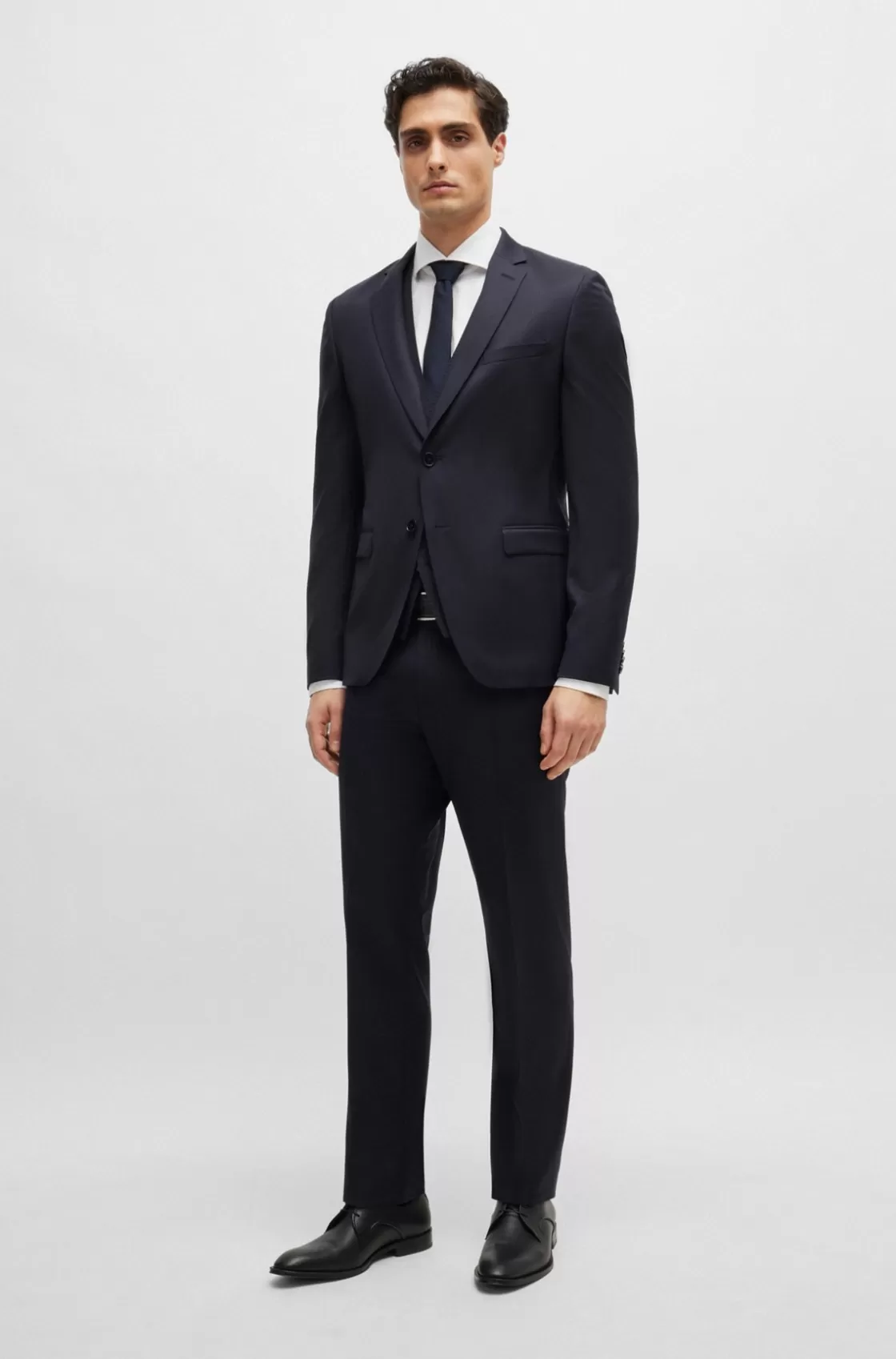 HUGO BOSS Formal Trousers In Virgin-wool Serge Dark Blue Cheap