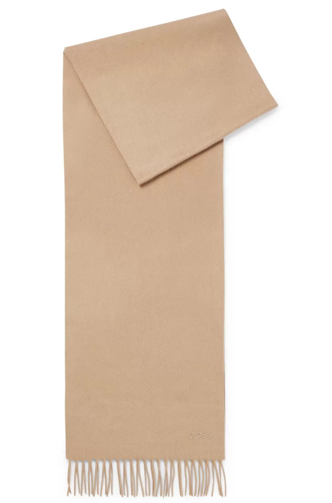 HUGO BOSS Fringed Scarf In Pure Italian Cashmere With Embroidered Logo Beige Shop