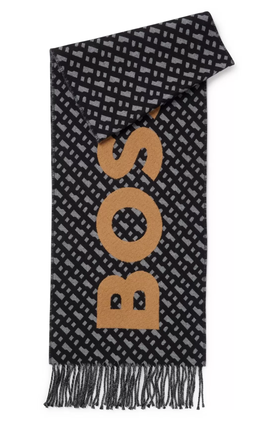 HUGO BOSS Fringed Scarf With Logo And Monograms Black Online